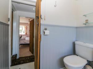 une salle de bain avec toilettes et miroir dans l'établissement Burham Cottage, à Yelverton 21 autres photos