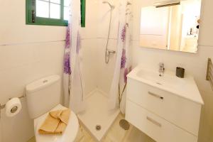 e bagno con doccia, servizi igienici e lavandino. di Paradise L1, central Puerto del Carmen a Puerto del Carmen