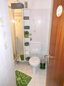 uma pequena casa de banho com WC e chuveiro em Ferienwohnung Bergblickl em Sachrang