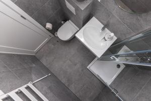 a bathroom with a toilet and a sink at Sunset Apartment at Sventosios Vartai in Palanga +37 photos