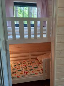 a bunk bed in a tiny house at Domek letniskowy Ostróda Arizona in Ostróda