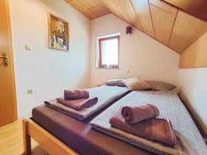 ein Schlafzimmer mit einem großen Bett in einem Zimmer in der Unterkunft Sovica holiday home & tree house in Sveti Jurij ob Ščavnici