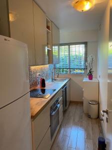A kitchen or kitchenette at Antibes with pool, terrace & private garden, 250 mt from sandy Plage de la Salis