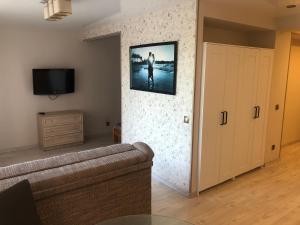 a living room with a couch and a picture on the wall at Janshevska 7/9 in Liepāja