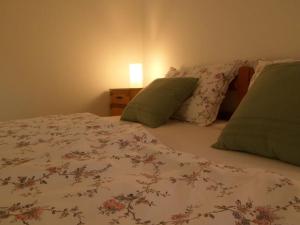 a bedroom with a bed with two pillows on it at Pegaz in Slappe dʼIdria