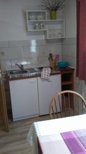 a small kitchen with a sink and a stove at Pegaz in Slappe dʼIdria
