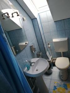 a bathroom with a white sink and a toilet at Fodor Vendégház in Racu +29 photos