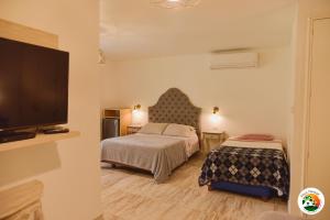 a hotel room with a bed and a tv at Hotel Finca Naranjal in Granada