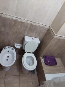 a small bathroom with a toilet and a sink at Monoambiente en pleno centro in Santa Fe