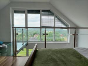 1 dormitorio con cama y ventana grande en Apartma VALI en Gradišča