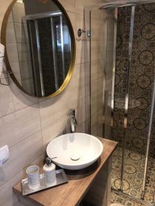 a bathroom with a sink and a mirror at Istrian house Mojca in Koper