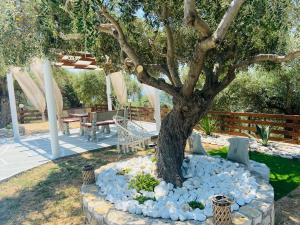 a tree in a stone circle with rocks around it at Dream house Villa in Alyki