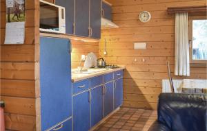 una cucina con armadi blu e lavandino di Ranchero a Wachtebeke