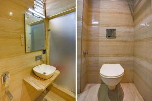 ボーパールにあるFabHotel Sun Parkのバスルーム(トイレ、洗面台付)の写真2枚