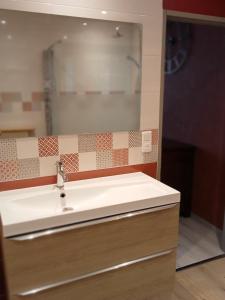 y baño con lavabo y espejo. en Loft Joinvillois en Joinville