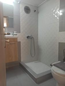een badkamer met een douche en een toilet bij Mastiha Villas in Chios Center DATA semi based in Chios