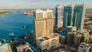 an aerial view of a city with skyscrapers at Johari Rotana in Dar es Salaam