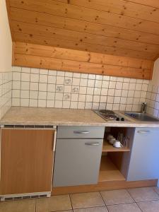 a kitchen with a counter top and a sink at Mentebauer Traudi's Ferienhof in Rothenthurn