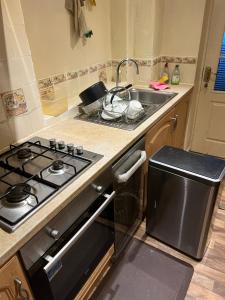 a kitchen with a stove and a sink at Affordable Suites in Summerseat