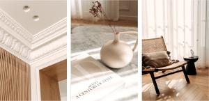 un collage de tres fotos con un jarrón sobre una mesa en HIGHSTAY - Luxury Serviced Apartments - Champs-Elysées en París