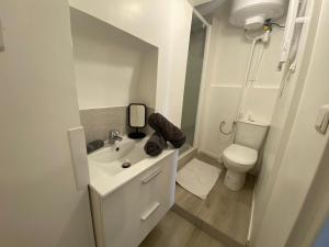 ein kleines Bad mit einem Waschbecken und einem WC in der Unterkunft Mini studio 9m2 - 027 in Rouen