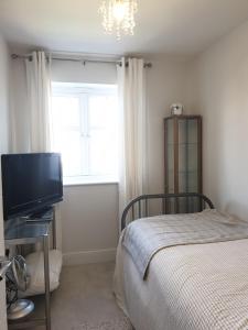 1 dormitorio con 1 cama y TV de pantalla plana en Coastal Retreat Bognor en Bersted