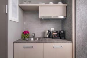 a kitchen with a sink and a counter top at Sivota Deamaris Luxury Boutique Hotel in Syvota