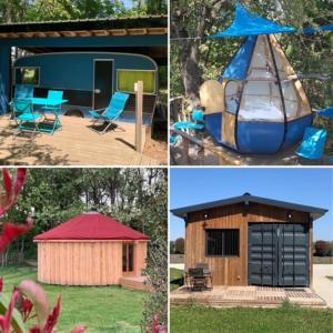 quatro imagens diferentes de uma casa e um gazebo em DES BRANCHES & VOUS em Châteauneuf-sur-Isère