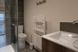 a bathroom with a toilet and a sink and a shower at Le Pamparou, coquette maison au calme in Albussac