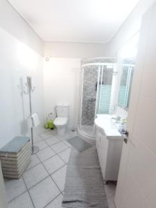 ein weißes Bad mit einem WC und einem Waschbecken in der Unterkunft Galini apartment near sea, port and airport in Artemida