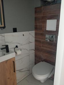 un baño con inodoro y lavabo en Stronska, en Wroclaw 12 fotos más
