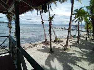 a view of a beach with palm trees and the ocean at Buccaneer Resort in Bocas Town