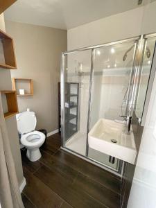 a bathroom with a shower and a toilet and a sink at MARIUS - Hyper centre - 2 chambres - Wifi in Cassis