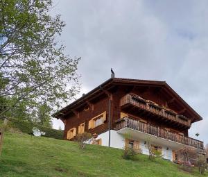 une maison au sommet d'une colline sur une colline dans l'établissement Chambre d'hôtes L'ours Bleu, aux Diablerets