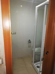 La petite salle de bains est pourvue d'une douche et de toilettes. dans l'établissement RESIDENCIAL ALBARDI, à Almería