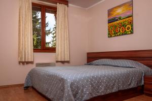 a bedroom with a bed and a window at Stand'Art - апартамент , Смолянски езера in Smolyan