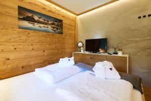 2 aparte bedden in een kamer met houten wanden bij Mäxle Apartments in Bad Hofgastein