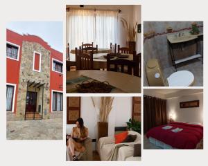 a collage of photos of a hotel room and a woman at Hostal Tierra del Sol in Salta