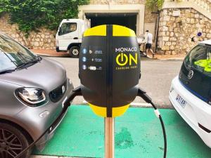 a car is hooked up to a parking meter at Princess Palace Beach Monte-Carlo in Monte Carlo
