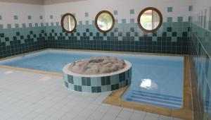 een badkamer met een zwembad met 2 spiegels en een bad bij DOMAINE DU GRAND TETRAS SAMOENS in Samoëns