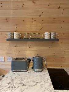 a counter with a toaster and a toaster and a toaster at Willow Nook, near Saundersfoot and Tenby in Saundersfoot