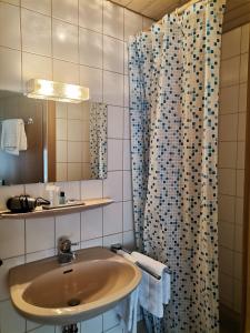 een badkamer met een wastafel en een douche bij Engelhof in Weilheim an der Teck