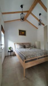 sypialnia z dużym łóżkiem w pokoju w obiekcie Apartment Ariela w mieście Izola
