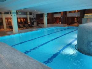 a large swimming pool with blue water in a hotel at Appartement Grün-Weiß in Sankt Englmar