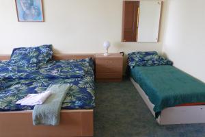 - une chambre avec 2 lits, une commode et un miroir dans l'établissement Labdarozsa Apartmanhouse, à Fonyód