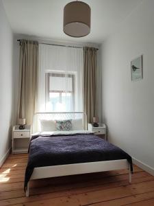 1 dormitorio con 1 cama y 2 mesitas de noche en Centrum Apartament Przytulny, en Świdnica