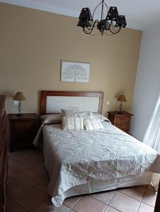 ein Schlafzimmer mit einem großen Bett und zwei Nachttischen in der Unterkunft Al-Medin in Trevélez