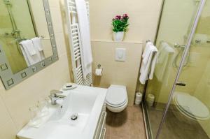 a bathroom with a sink and a toilet and a shower at Anabelle Bed and Breakfast in Budapest