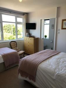 a bedroom with two beds and a window at High Ways House in Woolacombe