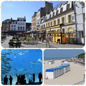 a collage of three pictures of a city with people at La Canisse 3 : joli appartement - Boulogne sur mer in Boulogne-sur-Mer